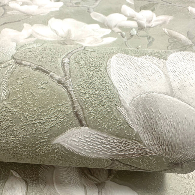 Dutch Wallcoverings Dutch Wallcoverings - FC Eleganza- Petalina Sage - Vinyl op papier - 10m x 53cm - 36401