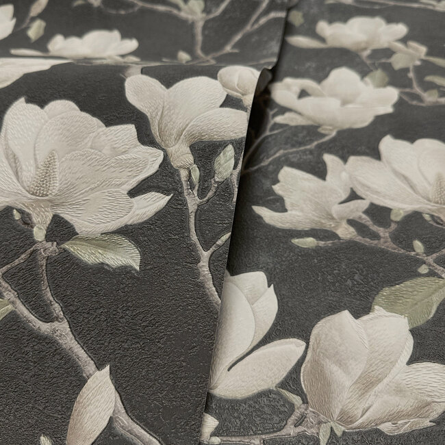 Dutch Wallcoverings Dutch Wallcoverings - FC Eleganza- Petalina Charcoal - Vinyl op papier - 10m x 53cm - 36403