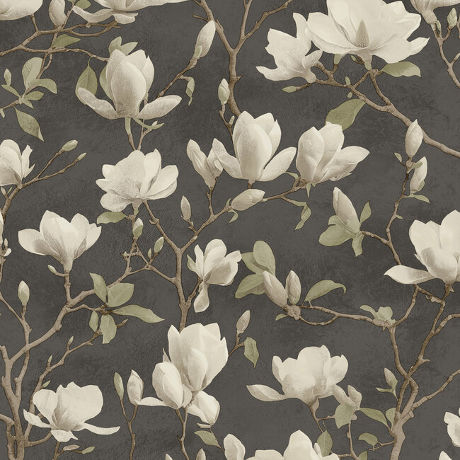 Dutch Wallcoverings Dutch Wallcoverings - FC Eleganza- Petalina Charcoal - Vinyl op papier - 10m x 53cm - 36403