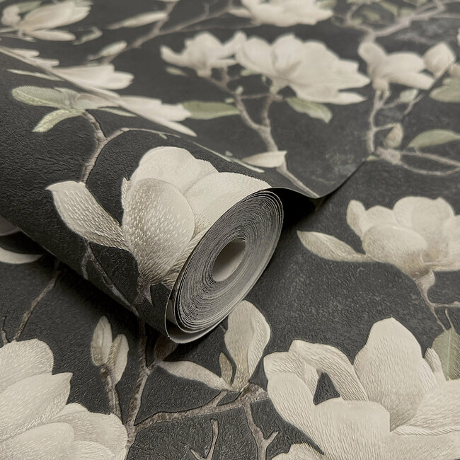 Dutch Wallcoverings Dutch Wallcoverings - FC Eleganza- Petalina Charcoal - Vinyl op papier - 10m x 53cm - 36403