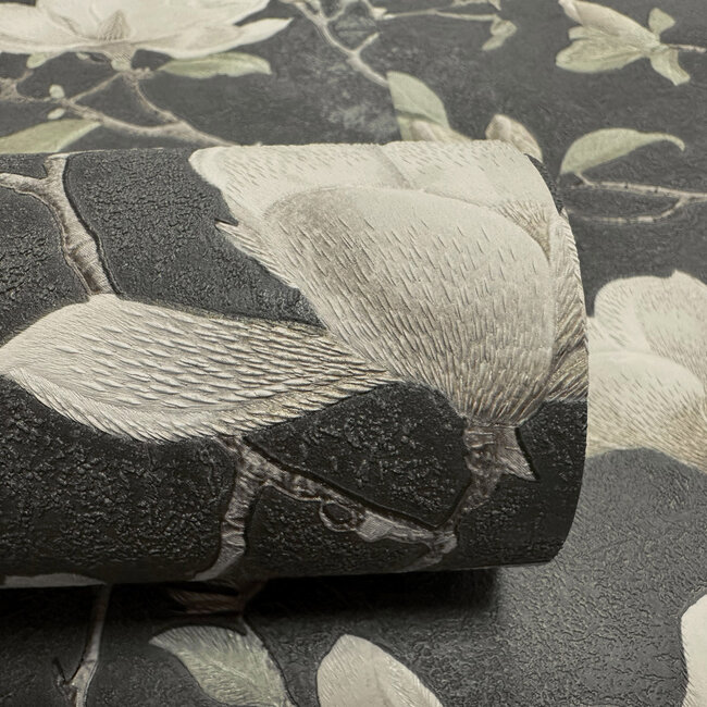 Dutch Wallcoverings Dutch Wallcoverings - FC Eleganza- Petalina Charcoal - Vinyl op papier - 10m x 53cm - 36403