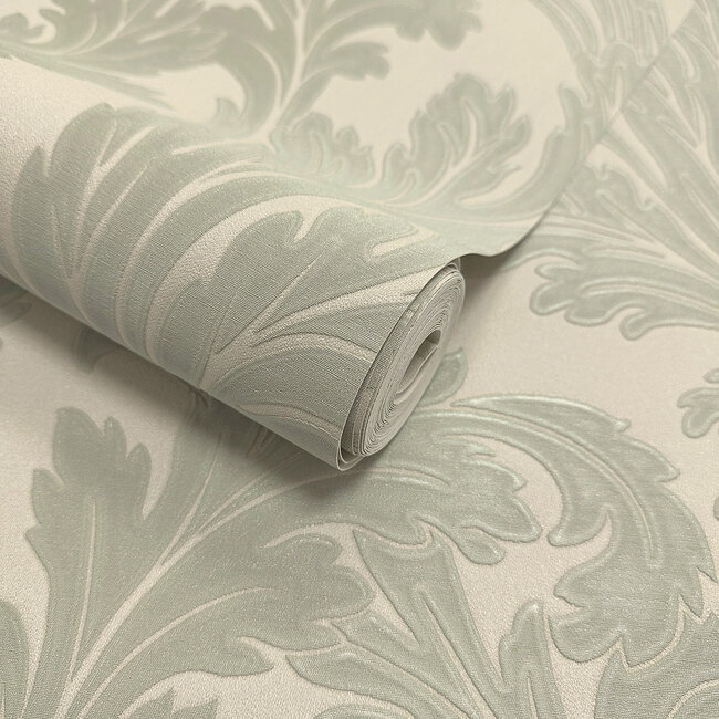 Dutch Wallcoverings Dutch Wallcoverings - FC Eleganza- Acanthus Sage/Cream - Vinyl op papier - 10m x 53cm - 36430