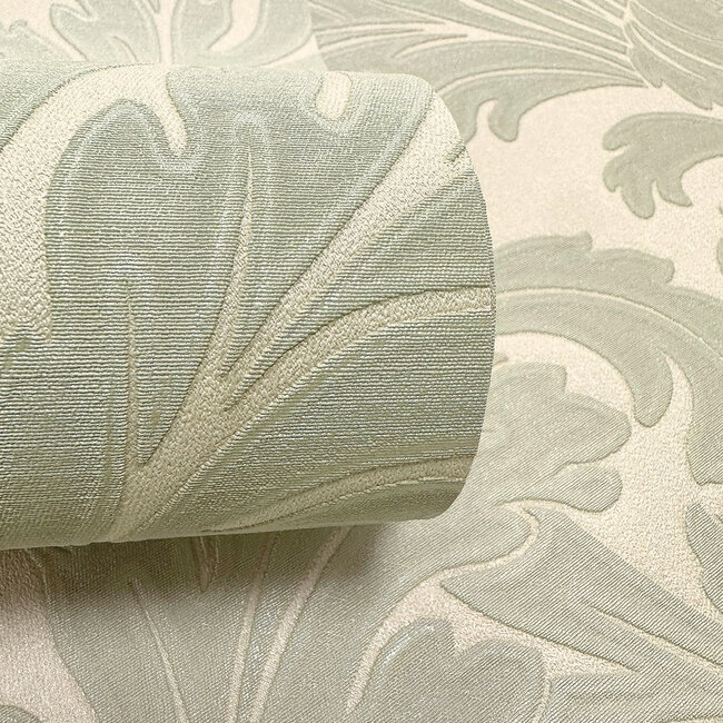 Dutch Wallcoverings Dutch Wallcoverings - FC Eleganza- Acanthus Sage/Cream - Vinyl op papier - 10m x 53cm - 36430
