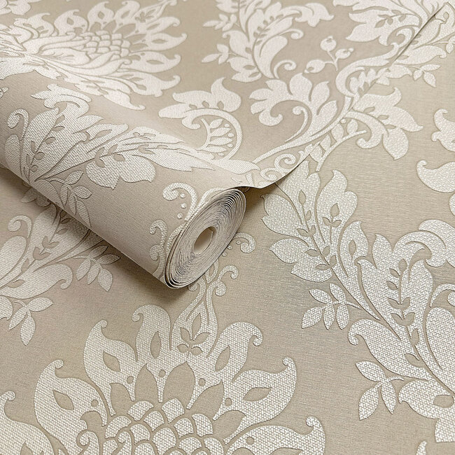 Dutch Wallcoverings Dutch Wallcoverings - FC Eleganza- Clara Beige - Vinyl op papier - 10m x 53cm - 36441