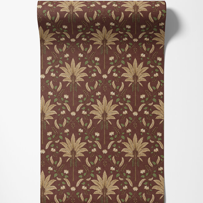 Dutch Wallcoverings Dutch Wallcoverings - FC Journey to the East - Ariara Maroon - Vliesbehang - 10m x 53cm - 91792