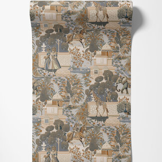 Dutch Wallcoverings Dutch Wallcoverings - FC Journey to the East - Jal Mahal Navy/Orange - 91801