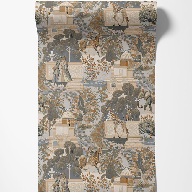 Dutch Wallcoverings Dutch Wallcoverings - FC Journey to the East - Jal Mahal Navy/Orange - Vliesbehang - 10m x 53cm - 91801