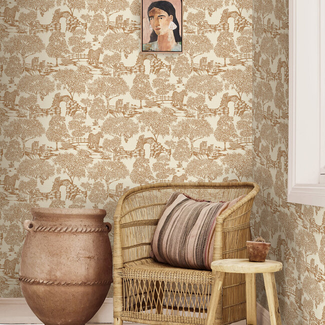Dutch Wallcoverings Dutch Wallcoverings - FC Journey to the East - Samar Orange  - Vliesbehang - 10m x 53cm - 91814