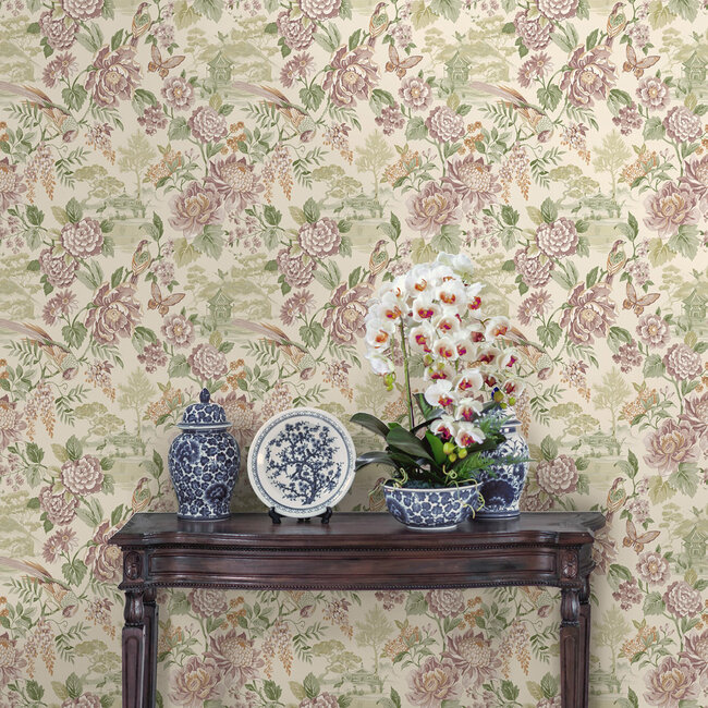 Dutch Wallcoverings Dutch Wallcoverings - FC Journey to the East - Hana Green/Cream - Vliesbehang - 10m x 53cm - 91830