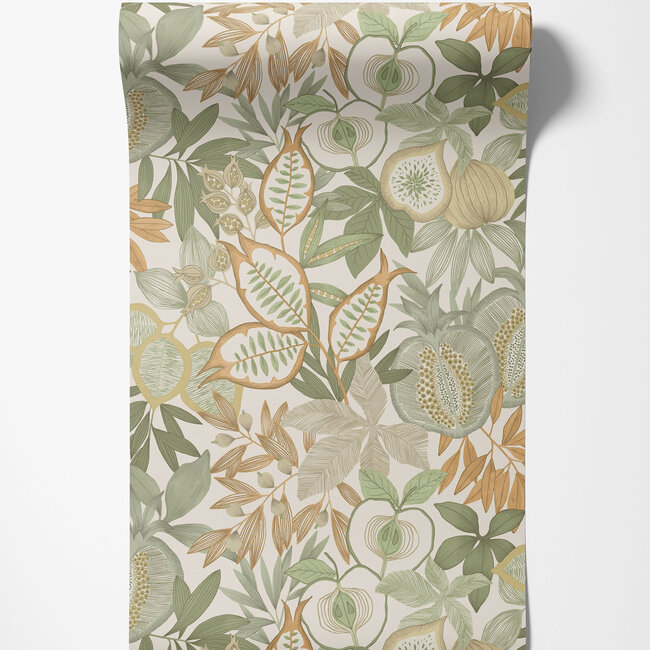 Dutch Wallcoverings Dutch Wallcoverings - FC Journey to the East - Nagano Green/Orange - Vliesbehang - 10m x 53cm - 91840