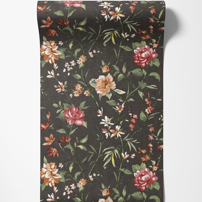 Dutch Wallcoverings Dutch Wallcoverings - FC Journey to the East - Sazanka Charcoal - Vliesbehang - 10m x 53cm - 91852