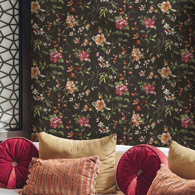 Dutch Wallcoverings Dutch Wallcoverings - FC Journey to the East - Sazanka Charcoal - Vliesbehang - 10m x 53cm - 91852