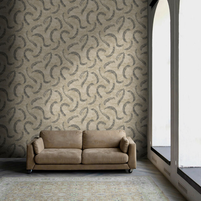 Dutch Wallcoverings Dutch Wallcoverings - FC Sahara- Sirocco Linen & Noir - Vliesbehang - 10m x 53cm - 66032