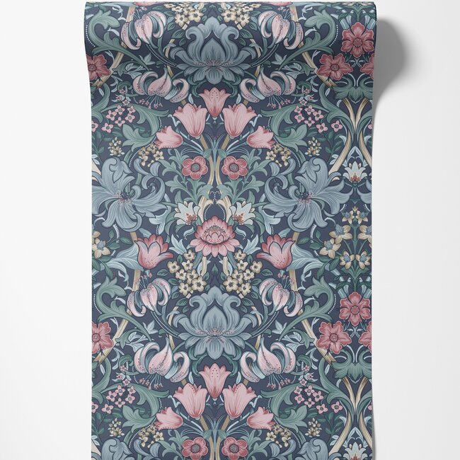 Dutch Wallcoverings Dutch Wallcoverings - FC Tales of the Manor - Fleurmont Navy/Multi - Vliesbehang - 10m x 53cm - 91903