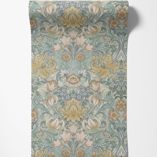 Dutch Wallcoverings Dutch Wallcoverings - FC Tales of the Manor - Fleurmont Aqua - Vliesbehang - 10m x 53cm - 91904