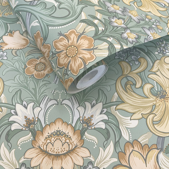 Dutch Wallcoverings Dutch Wallcoverings - FC Tales of the Manor - Fleurmont Aqua - Vliesbehang - 10m x 53cm - 91904