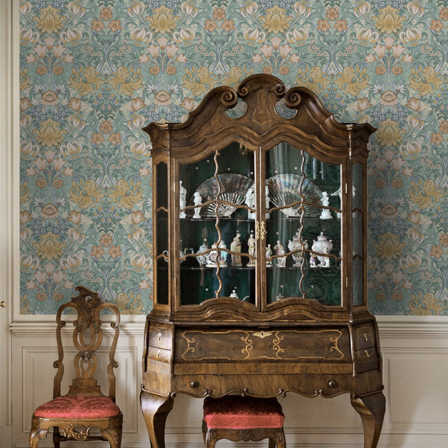 Dutch Wallcoverings Dutch Wallcoverings - FC Tales of the Manor - Fleurmont Aqua - Vliesbehang - 10m x 53cm - 91904