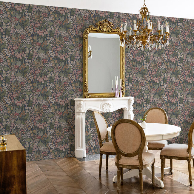 Dutch Wallcoverings Dutch Wallcoverings - FC Tales of the Manor - Lysandra Navy/Multi - Vliesbehang - 10m x 53cm - 91921