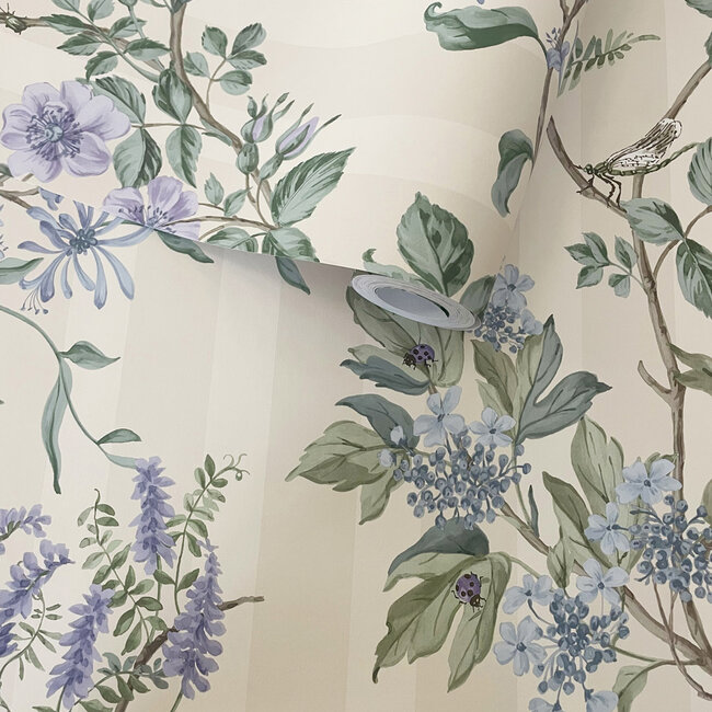 Dutch Wallcoverings Dutch Wallcoverings - FC Tales of the Manor - Camberley Neutral/Blue - Vliesbehang - 10m x 53cm - 91931