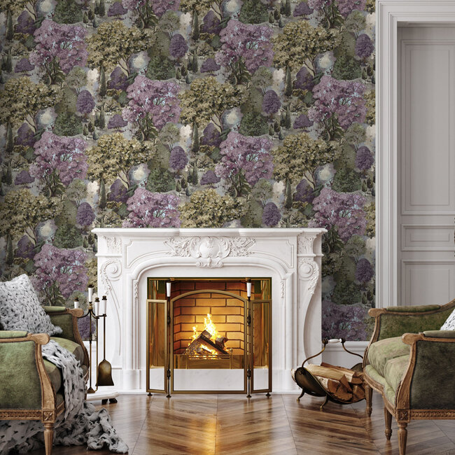 Dutch Wallcoverings Dutch Wallcoverings - FC Tales of the Manor - Pinecrest Mulberry/Green - Vliesbehang - 10m x 53cm - 91950
