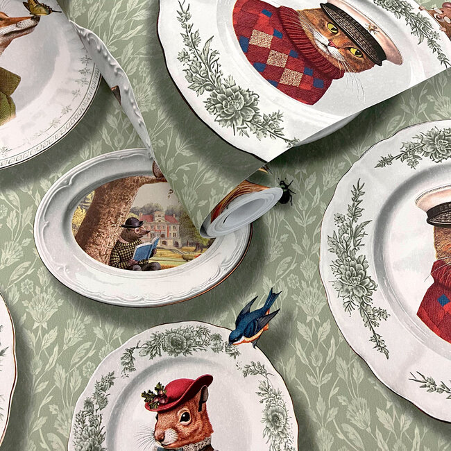 Dutch Wallcoverings Dutch Wallcoverings - FC Tales of the Manor - FC Tales of the Manor Sage - Vliesbehang - 10m x 53cm - 91962