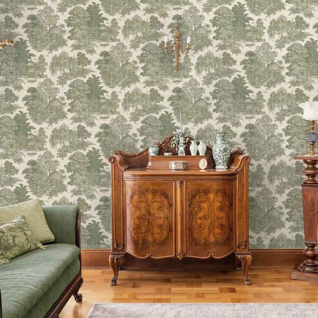 Dutch Wallcoverings Dutch Wallcoverings - FC Tales of the Manor - Blenheim Green - Vliesbehang - 10m x 53cm - 91970