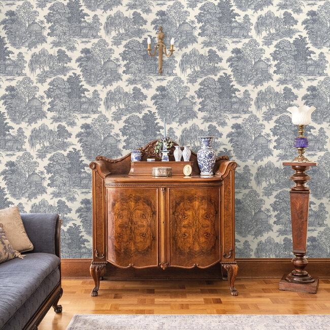 Dutch Wallcoverings Dutch Wallcoverings - FC Tales of the Manor - Blenheim Blue - Vliesbehang - 10m x 53cm - 91971