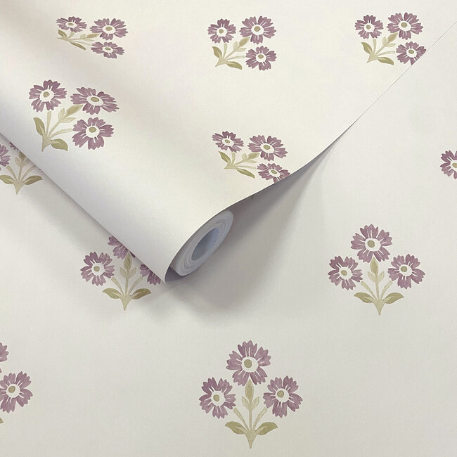 Dutch Wallcoverings Dutch Wallcoverings - FC Tales of the Manor - Isadora Neutral/Mulberry - Vliesbehang - 10m x 53cm - 91994