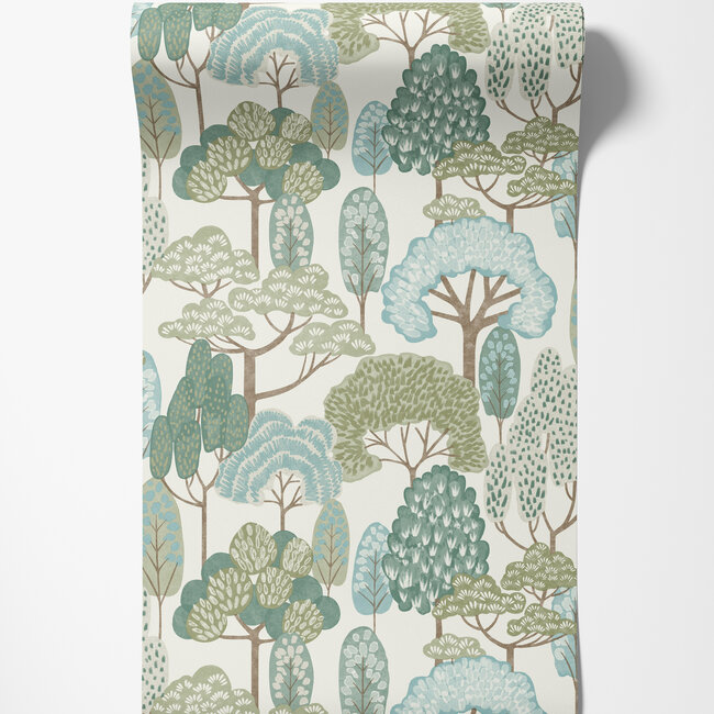 Dutch Wallcoverings Dutch Wallcoverings - Little Dreamers- Happy Trees groen - Vliesbehang - 10m x 53cm - LD2109
