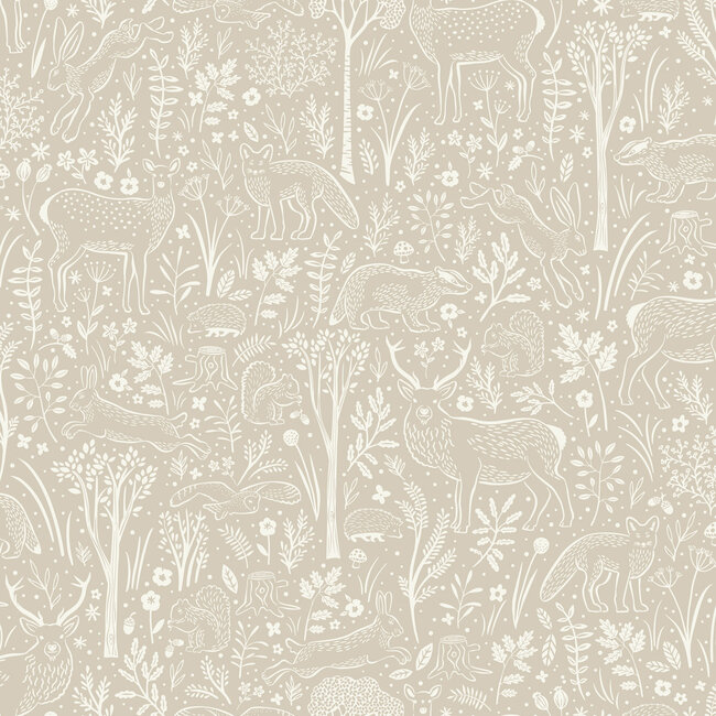 Dutch Wallcoverings Dutch Wallcoverings - Little Dreamers- Woodland Animals beige - Vliesbehang - 10m x 53cm - LD3403
