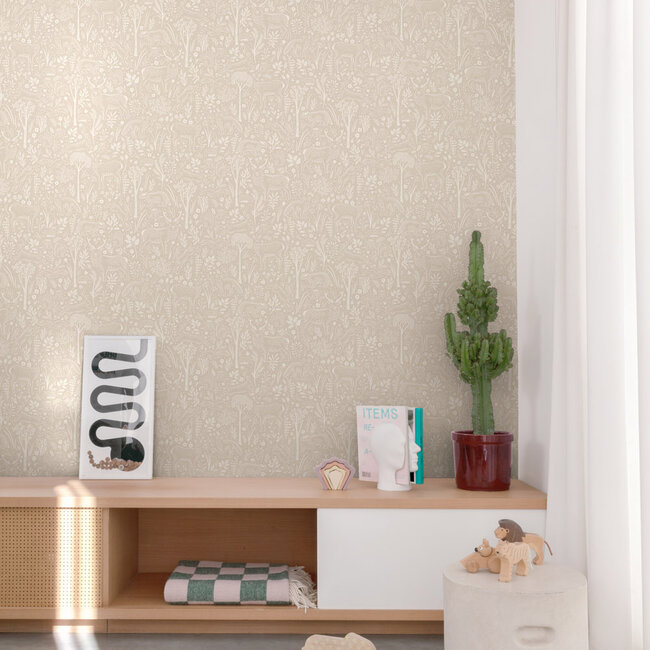 Dutch Wallcoverings Dutch Wallcoverings - Little Dreamers- Woodland Animals beige - Vliesbehang - 10m x 53cm - LD3403