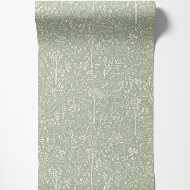Dutch Wallcoverings Dutch Wallcoverings - Little Dreamers- Woodland Animals groen - Vliesbehang - 10m x 53cm - LD3413