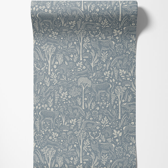 Dutch Wallcoverings Dutch Wallcoverings - Little Dreamers- Woodland Animals blauw - Vliesbehang - 10m x 53cm - LD3415