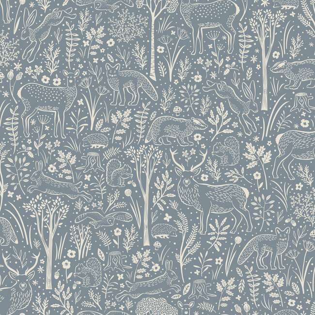 Dutch Wallcoverings Dutch Wallcoverings - Little Dreamers- Woodland Animals blauw - Vliesbehang - 10m x 53cm - LD3415