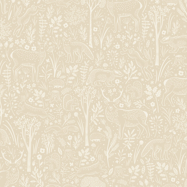 Dutch Wallcoverings Dutch Wallcoverings - Little Dreamers- Woodland Animals beige - Vliesbehang - 10m x 53cm - LD3419