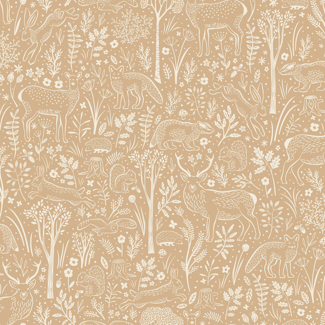 Dutch Wallcoverings Dutch Wallcoverings - Little Dreamers- Woodland Animals bruin - Vliesbehang - 10m x 53cm - LD3421