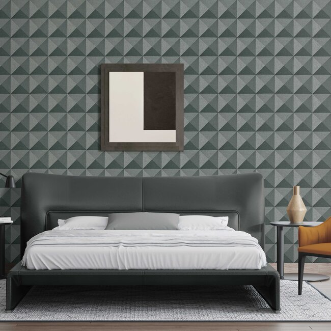 Dutch Wallcoverings Dutch Wallcoverings - Santa Fé Weaved Cube Green - Vliesbehang - 10m x 53cm - SA524105