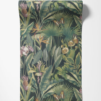 Dutch Wallcoverings Dutch Wallcoverings - Tahiti - Fiori zwart/groen/roze - 13334