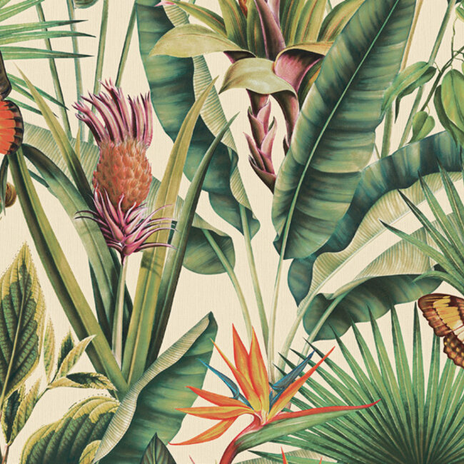 Dutch Wallcoverings Dutch Wallcoverings - Tahiti - Fiori beige/groen/roze - Vliesbehang - 10m x 53cm - 13335