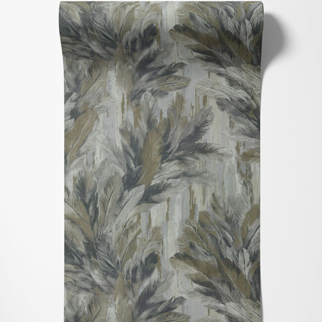 Dutch Wallcoverings Dutch Wallcoverings - Tahiti - Infinity grijs/zwart/goud - Vliesbehang - 10m x 53cm - 13349