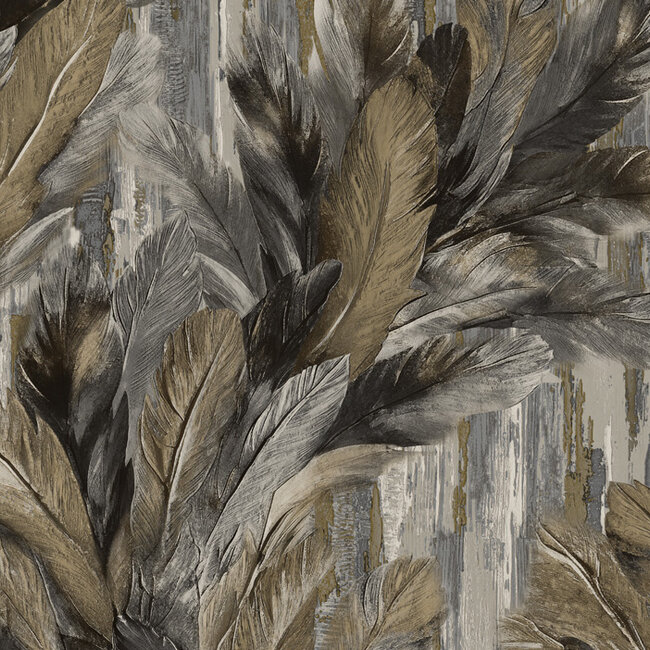 Dutch Wallcoverings Dutch Wallcoverings - Tahiti - Infinity grijs/zwart/goud - Vliesbehang - 10m x 53cm - 13349