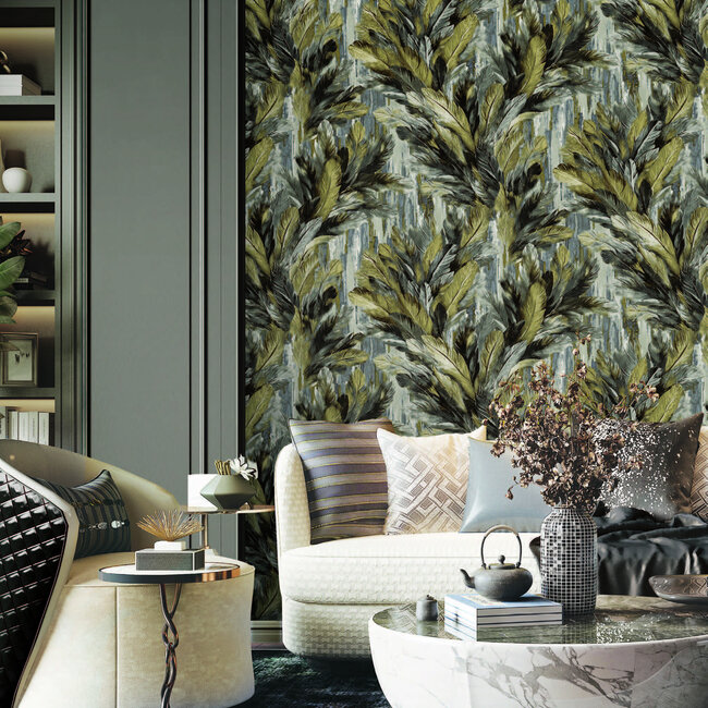 Dutch Wallcoverings Dutch Wallcoverings - Tahiti - Infinity grijs/zwart/goud - Vliesbehang - 10m x 53cm - 13349