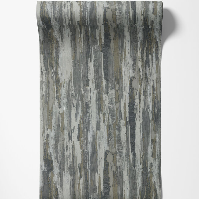 Dutch Wallcoverings Dutch Wallcoverings - Tahiti - Idylic grijs/zwart/goud - Vliesbehang - 10m x 53cm - 13355