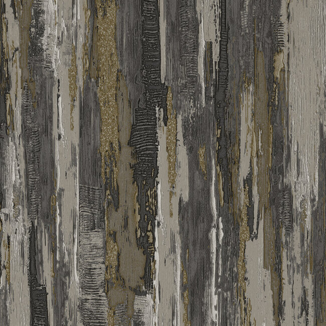 Dutch Wallcoverings Dutch Wallcoverings - Tahiti - Idylic grijs/zwart/goud - Vliesbehang - 10m x 53cm - 13355