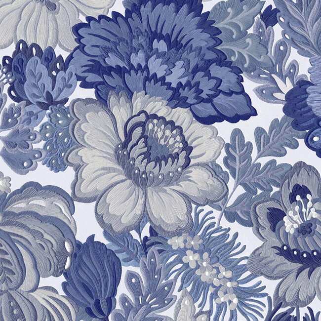 Dutch Wallcoverings Dutch Wallcoverings - Tahiti - Coccinella blauw/wit - Vliesbehang - 10m x 53cm - 13361