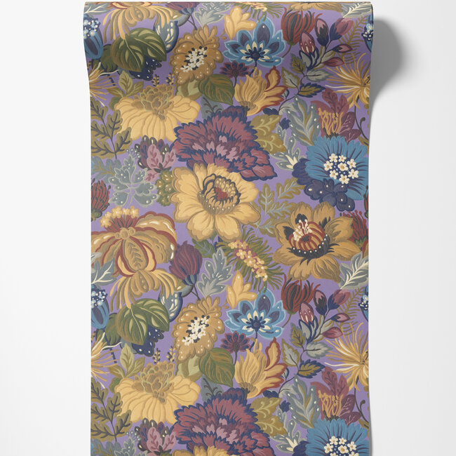 Dutch Wallcoverings Dutch Wallcoverings - Tahiti - Coccinella paars/geel/blauw - Vliesbehang - 10m x 53cm - 13362