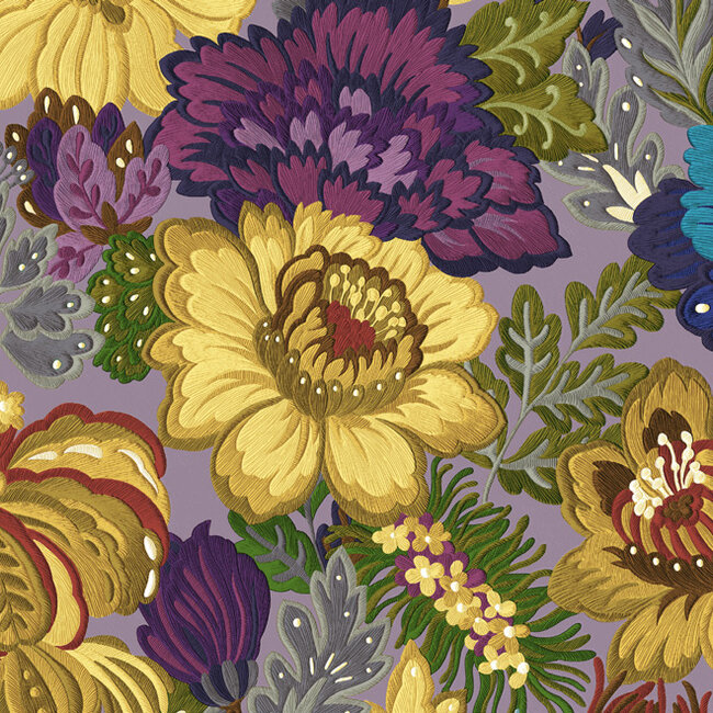 Dutch Wallcoverings Dutch Wallcoverings - Tahiti - Coccinella paars/geel/blauw - Vliesbehang - 10m x 53cm - 13362