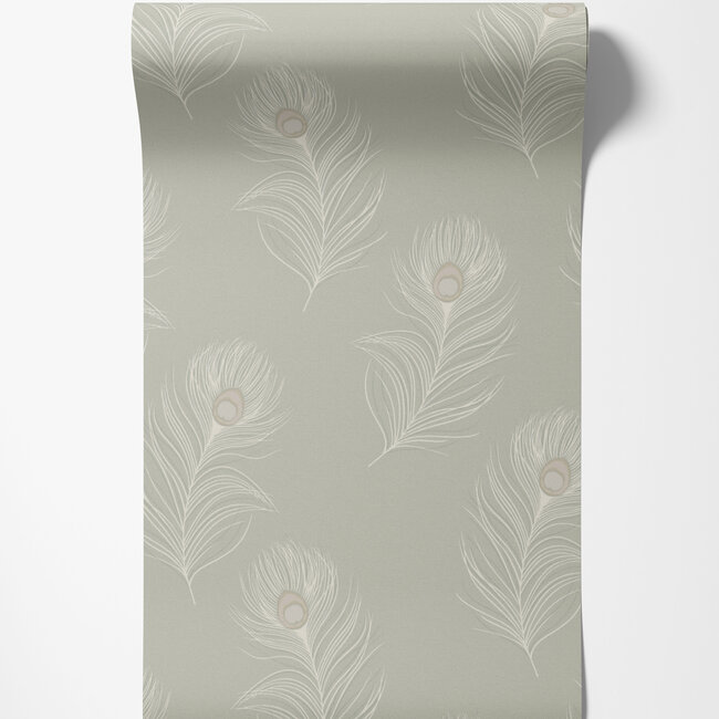 Dutch Wallcoverings Dutch Wallcoverings - FC Eleganza- Pavone Sage - Vinyl op papier - 10m x 53cm - 36240