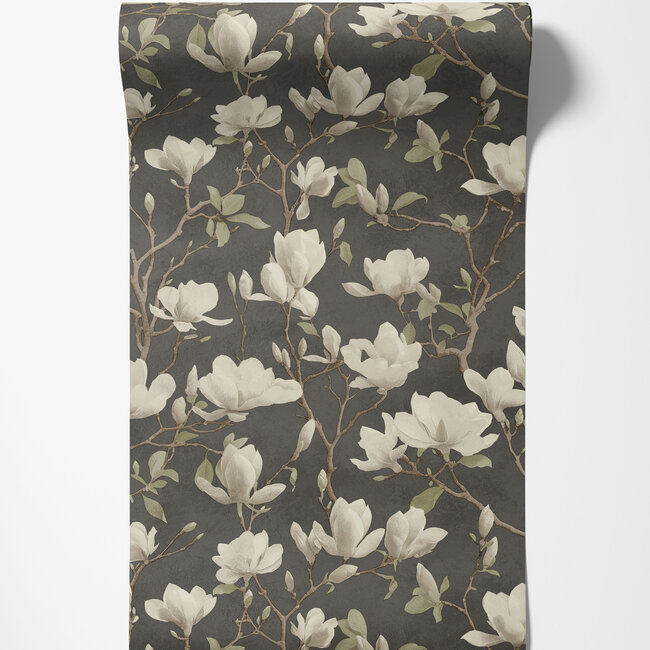 Dutch Wallcoverings Dutch Wallcoverings - FC Eleganza- Petalina Charcoal - Vinyl op papier - 10m x 53cm - 36403