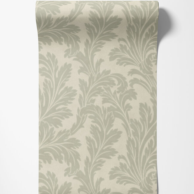 Dutch Wallcoverings Dutch Wallcoverings - FC Eleganza- Acanthus Sage/Cream - Vinyl op papier - 10m x 53cm - 36430